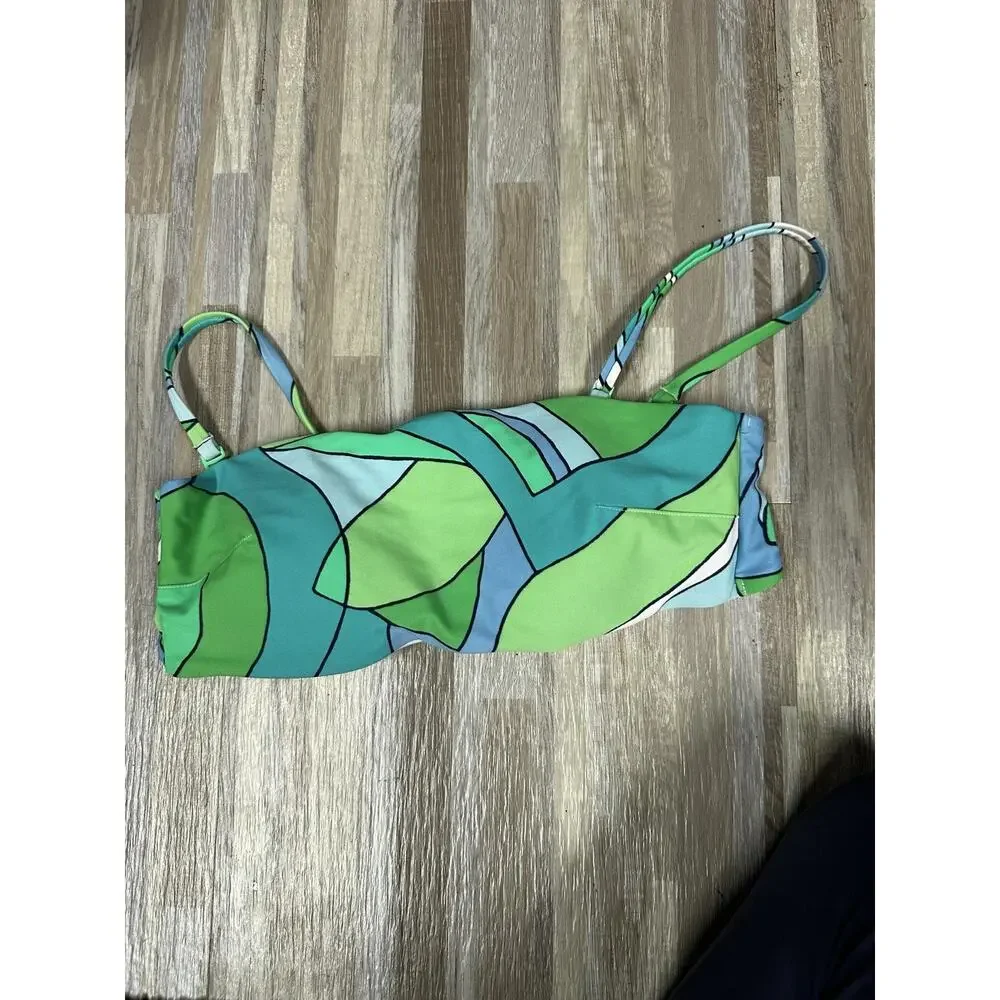 Aerie Bikini Top Womens Med Green Abstract Bandeau Padded